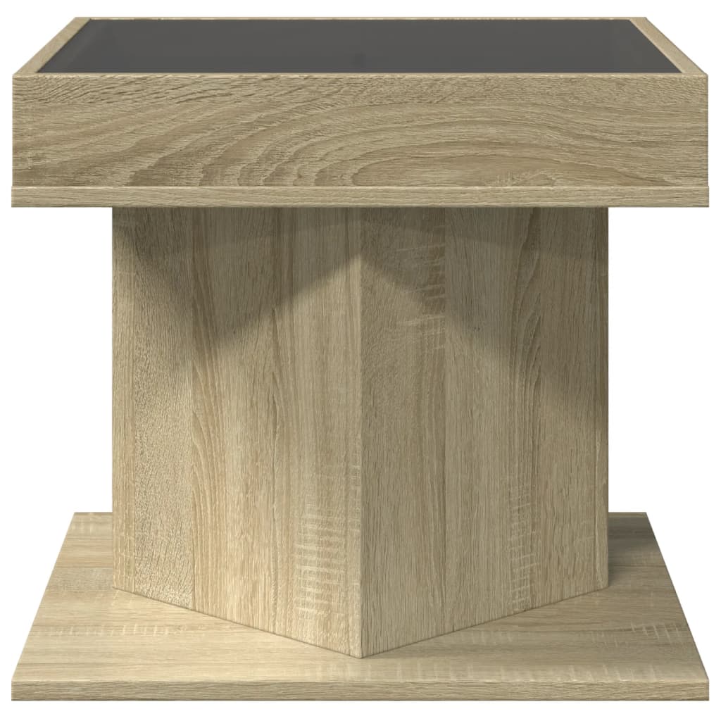 Salontafel met LED 50x50x45 cm bewerkt hout sonoma eikenkleurig is nu te koop bij PeponiXL, paradijselijk wonen!