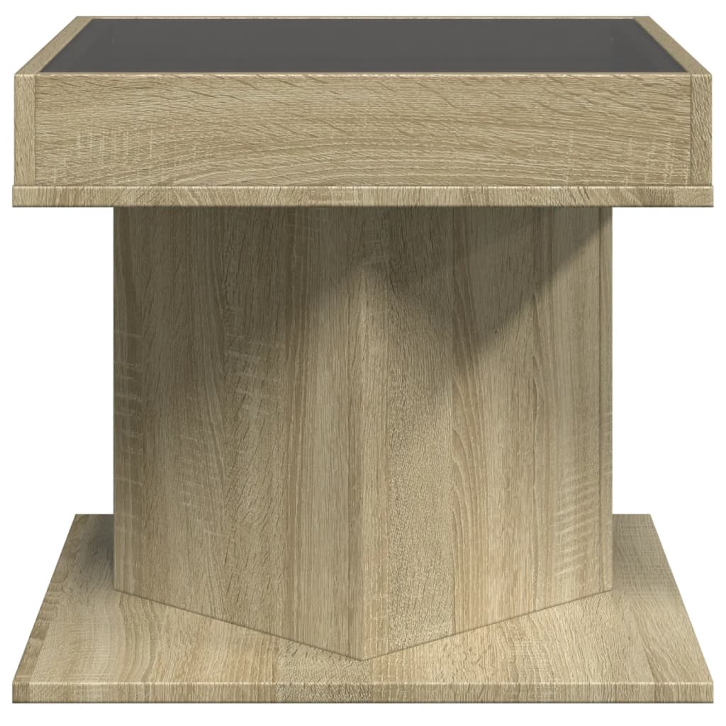 Salontafel met LED 50x50x45 cm bewerkt hout sonoma eikenkleurig is nu te koop bij PeponiXL, paradijselijk wonen!