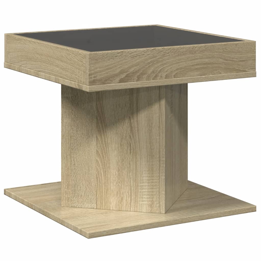 Salontafel met LED 50x50x45 cm bewerkt hout sonoma eikenkleurig is nu te koop bij PeponiXL, paradijselijk wonen!