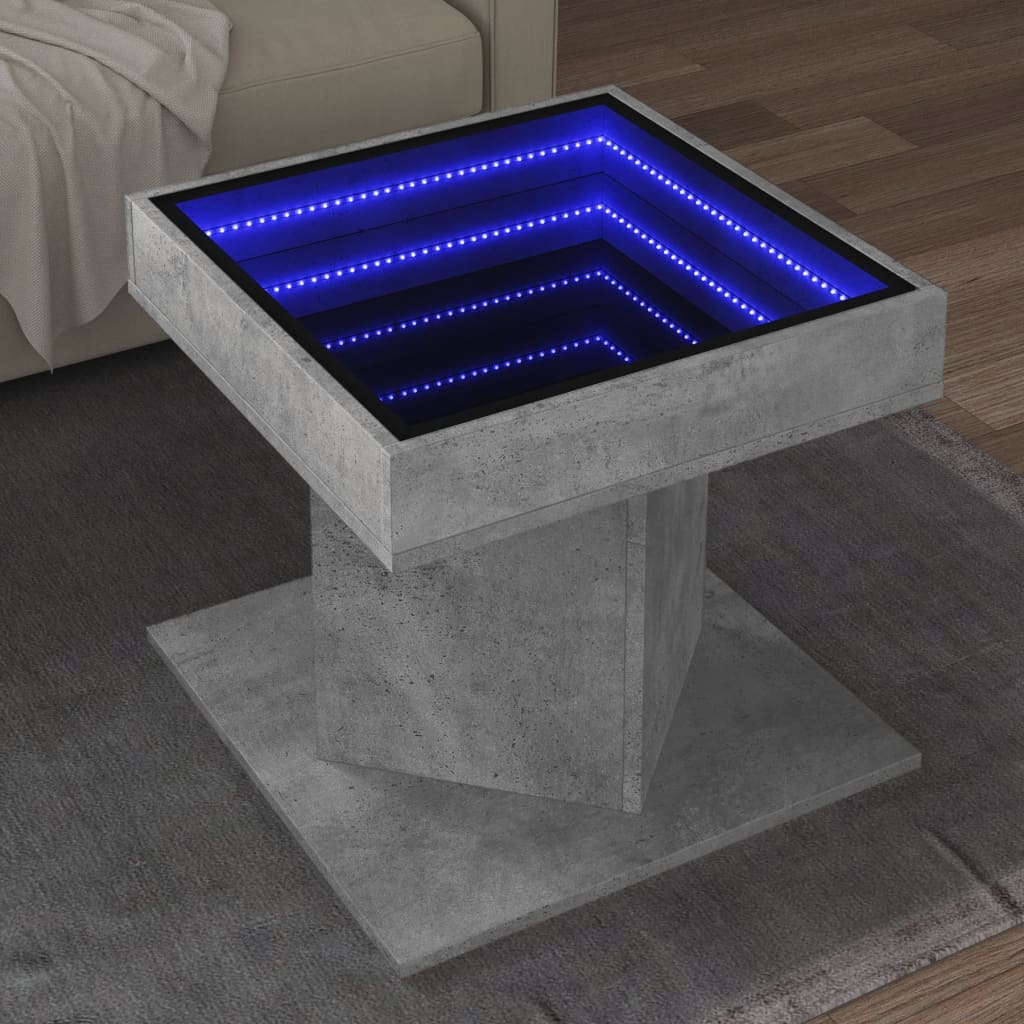 Salontafel met LED 50x50x45 cm bewerkt hout betongrijs is nu te koop bij PeponiXL, paradijselijk wonen!
