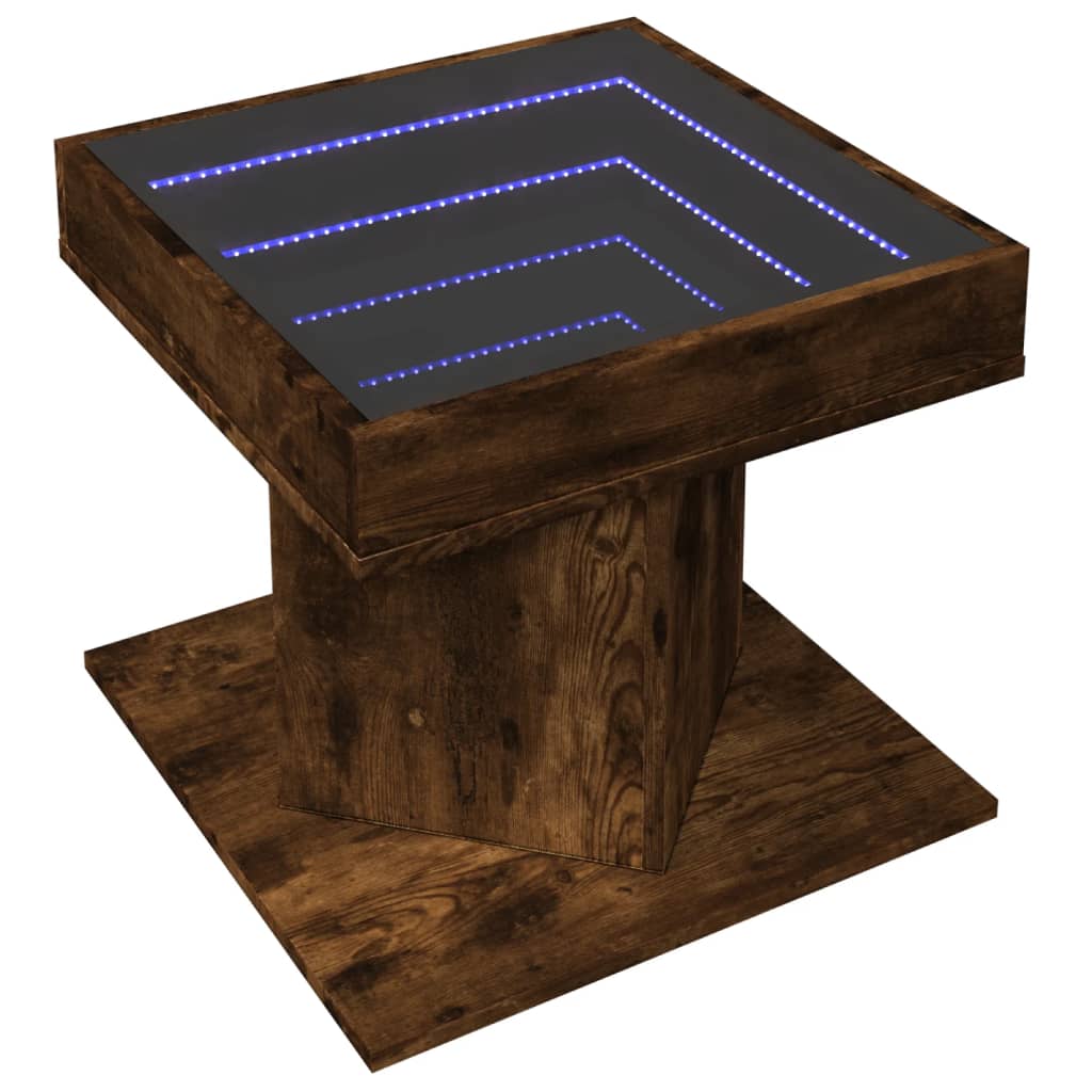 Salontafel met LED 50x50x45 cm bewerkt hout gerookt eikenkleur is nu te koop bij PeponiXL, paradijselijk wonen!