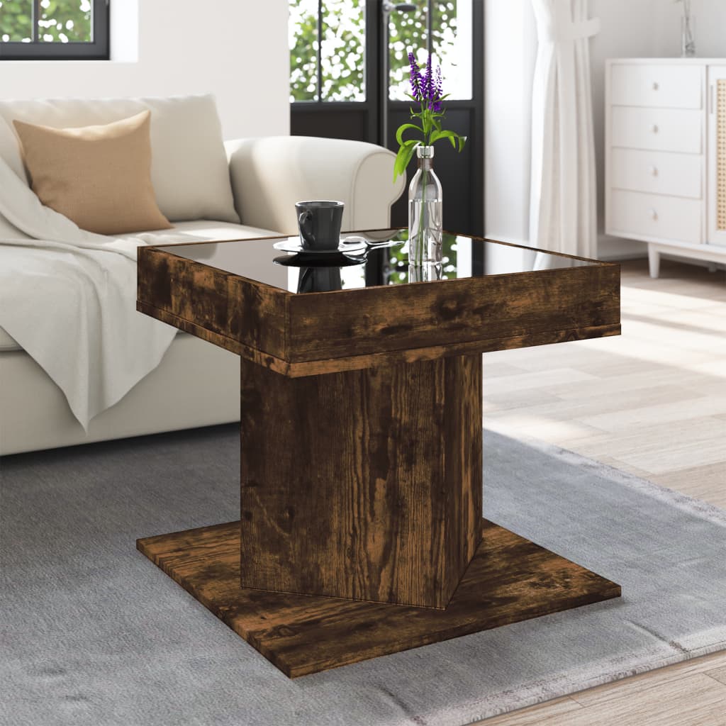 Salontafel met LED 50x50x45 cm bewerkt hout gerookt eikenkleur is nu te koop bij PeponiXL, paradijselijk wonen!