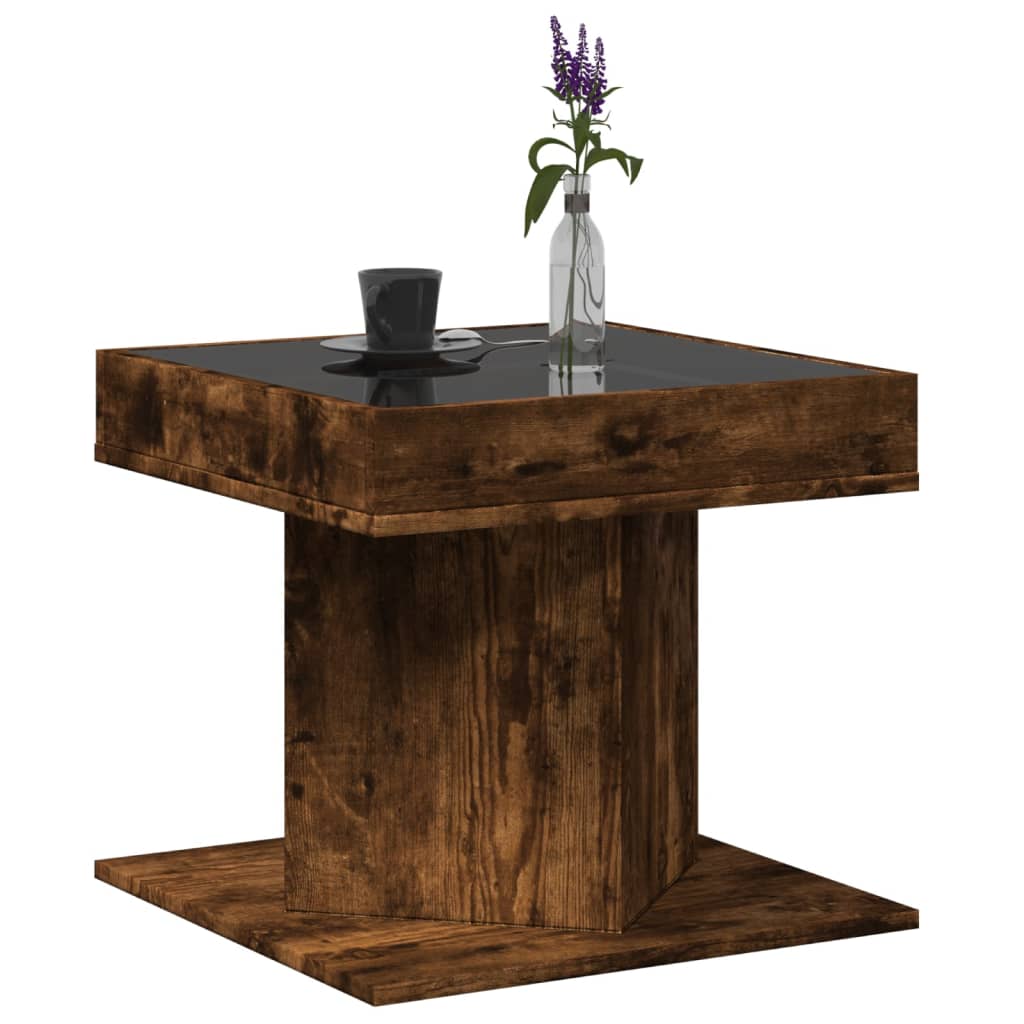 Salontafel met LED 50x50x45 cm bewerkt hout gerookt eikenkleur is nu te koop bij PeponiXL, paradijselijk wonen!