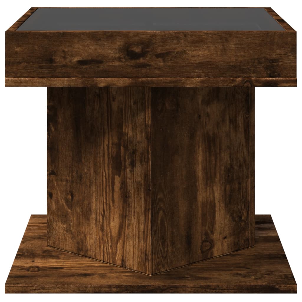 Salontafel met LED 50x50x45 cm bewerkt hout gerookt eikenkleur is nu te koop bij PeponiXL, paradijselijk wonen!