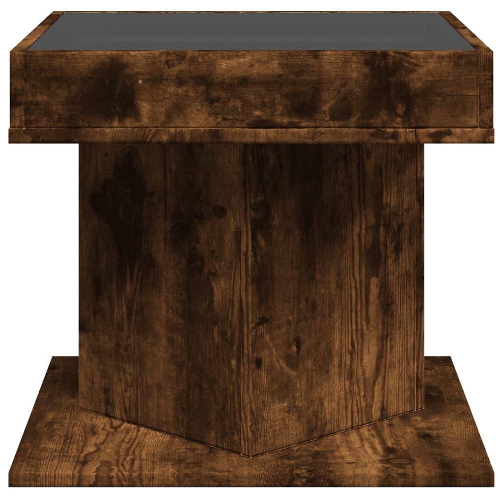 Salontafel met LED 50x50x45 cm bewerkt hout gerookt eikenkleur is nu te koop bij PeponiXL, paradijselijk wonen!