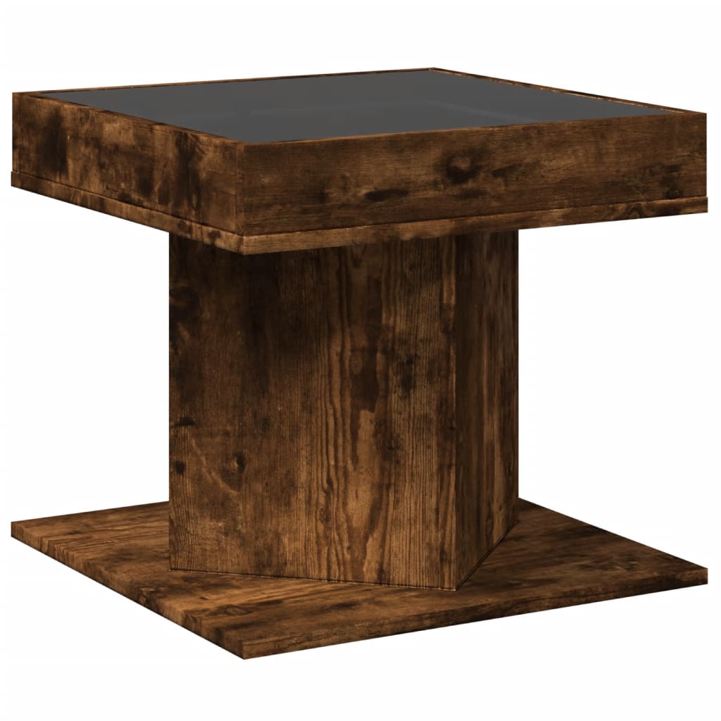 Salontafel met LED 50x50x45 cm bewerkt hout gerookt eikenkleur is nu te koop bij PeponiXL, paradijselijk wonen!