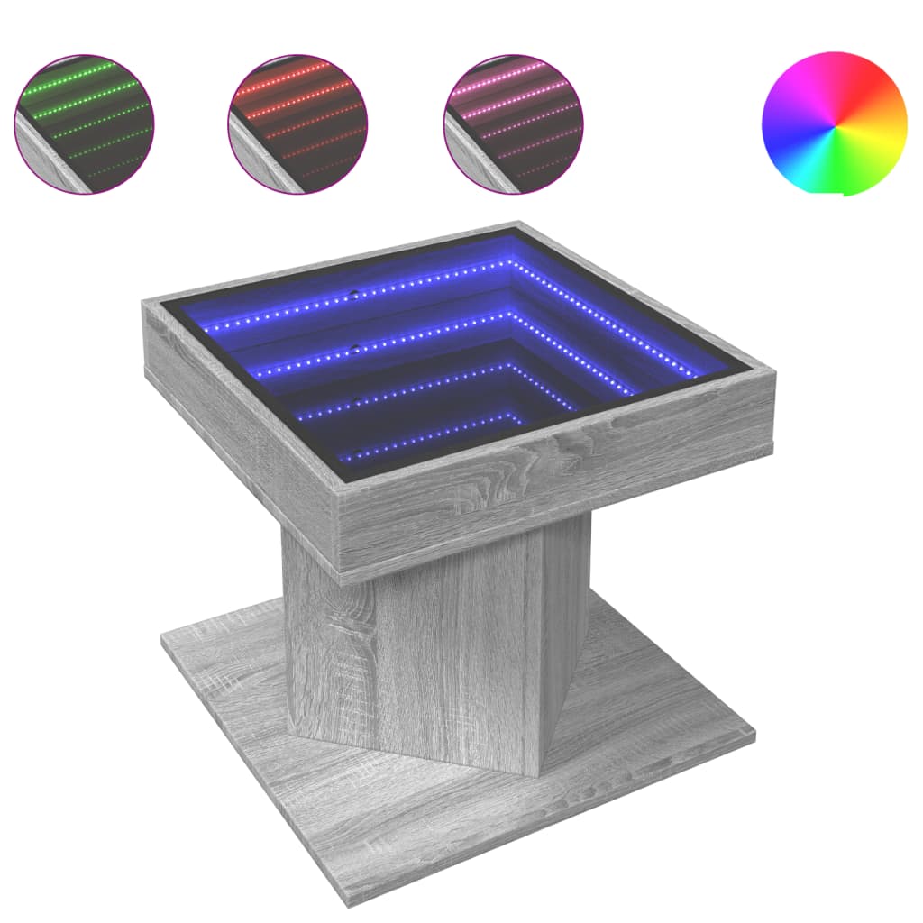 Salontafel met LED 50x50x45 cm bewerkt hout grijs sonoma eiken is nu te koop bij PeponiXL, paradijselijk wonen!