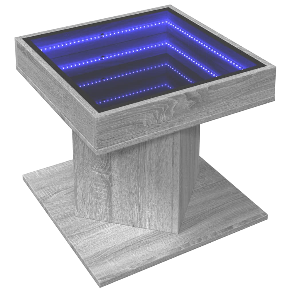 Salontafel met LED 50x50x45 cm bewerkt hout grijs sonoma eiken is nu te koop bij PeponiXL, paradijselijk wonen!