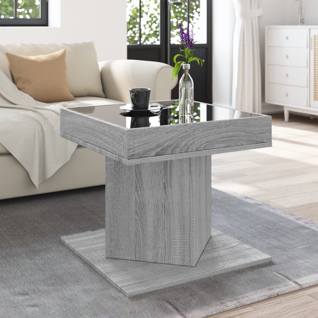 Salontafel met LED 50x50x45 cm bewerkt hout grijs sonoma eiken is nu te koop bij PeponiXL, paradijselijk wonen!
