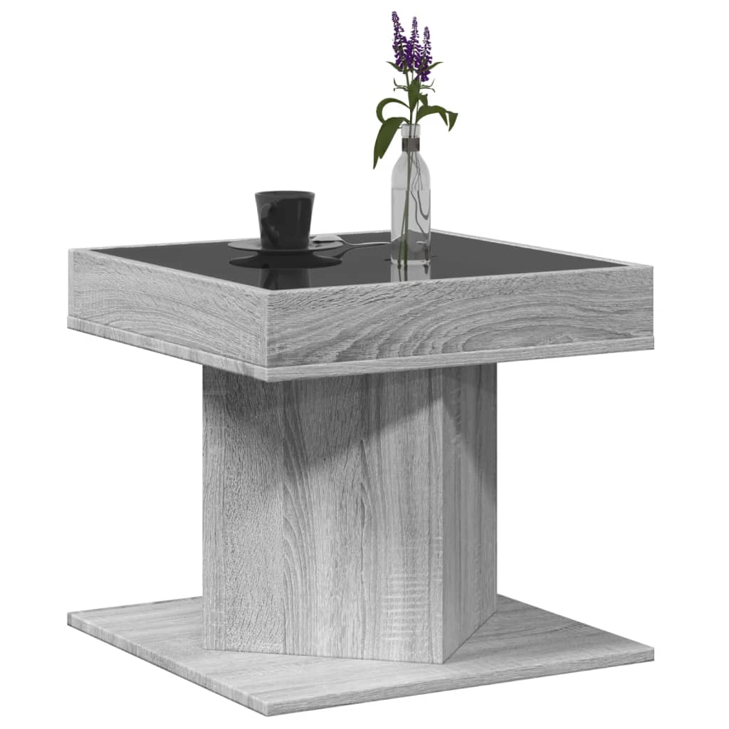 Salontafel met LED 50x50x45 cm bewerkt hout grijs sonoma eiken is nu te koop bij PeponiXL, paradijselijk wonen!