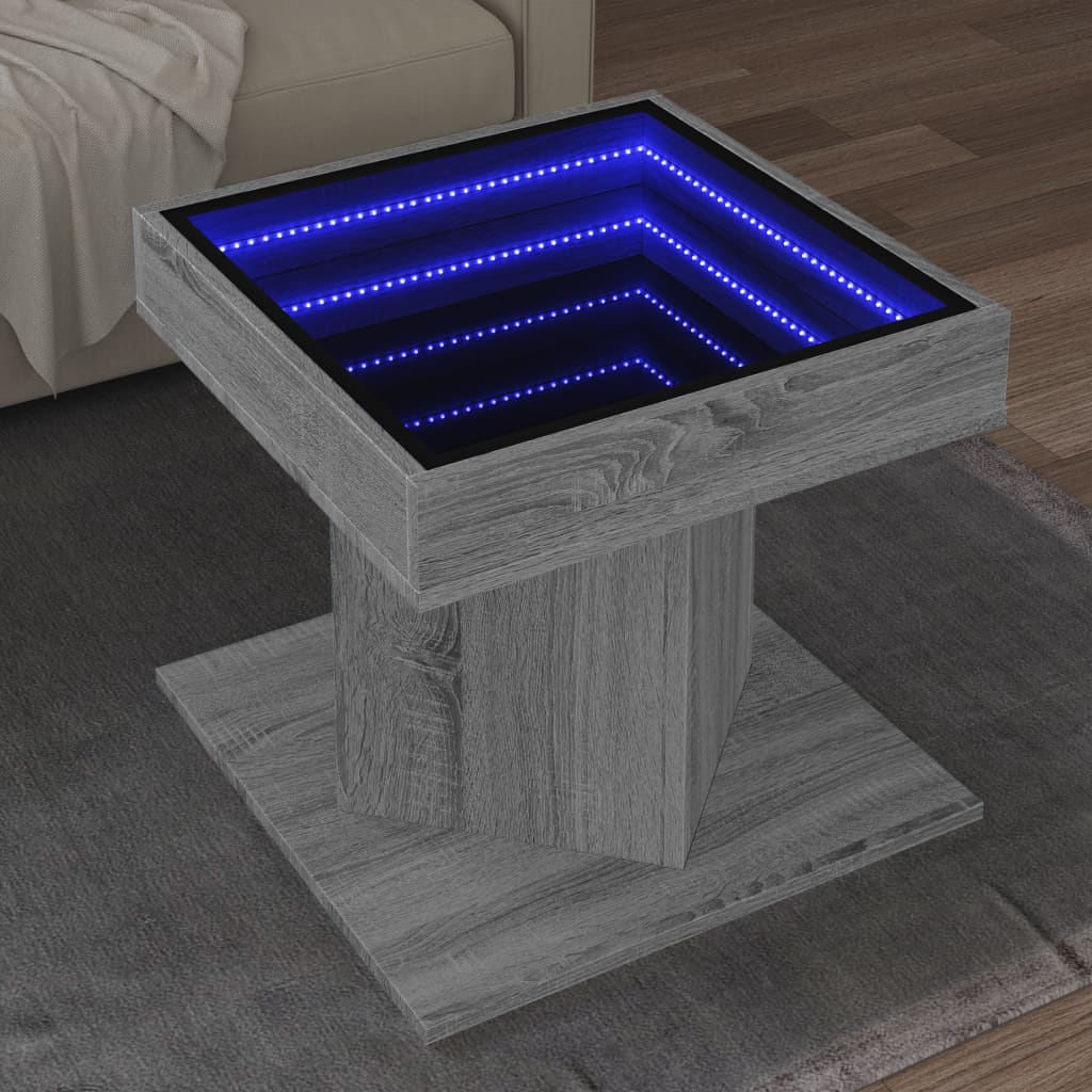 Salontafel met LED 50x50x45 cm bewerkt hout grijs sonoma eiken is nu te koop bij PeponiXL, paradijselijk wonen!