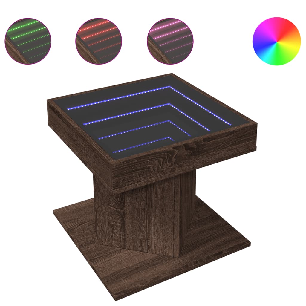 Salontafel met LED 50x50x45 cm bewerkt hout bruin eikenkleurig is nu te koop bij PeponiXL, paradijselijk wonen!