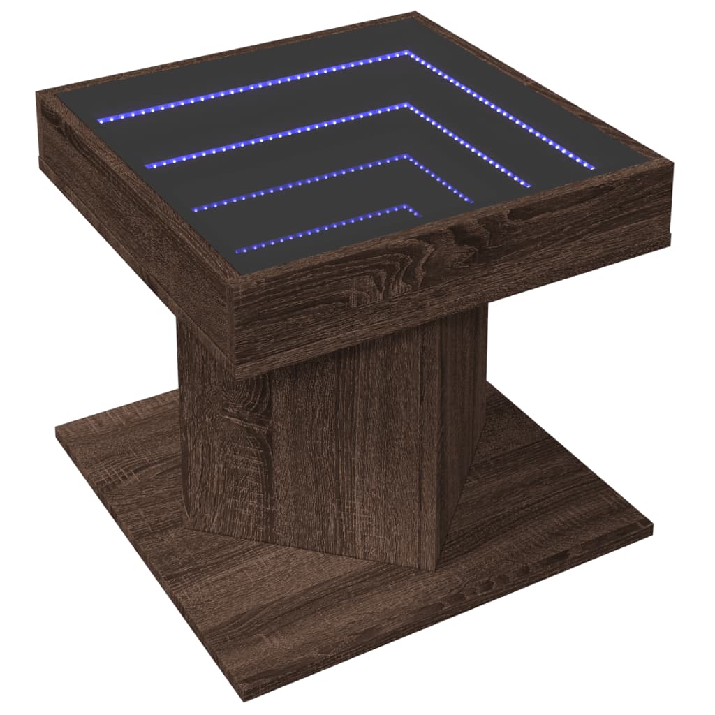 Salontafel met LED 50x50x45 cm bewerkt hout bruin eikenkleurig is nu te koop bij PeponiXL, paradijselijk wonen!