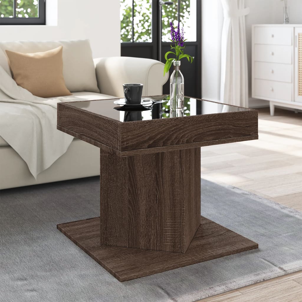 Salontafel met LED 50x50x45 cm bewerkt hout bruin eikenkleurig is nu te koop bij PeponiXL, paradijselijk wonen!