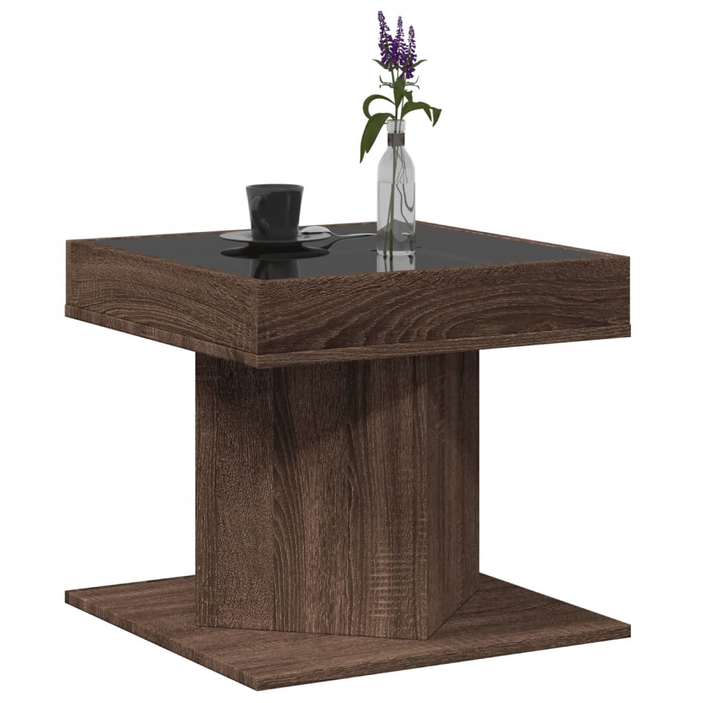 Salontafel met LED 50x50x45 cm bewerkt hout bruin eikenkleurig is nu te koop bij PeponiXL, paradijselijk wonen!