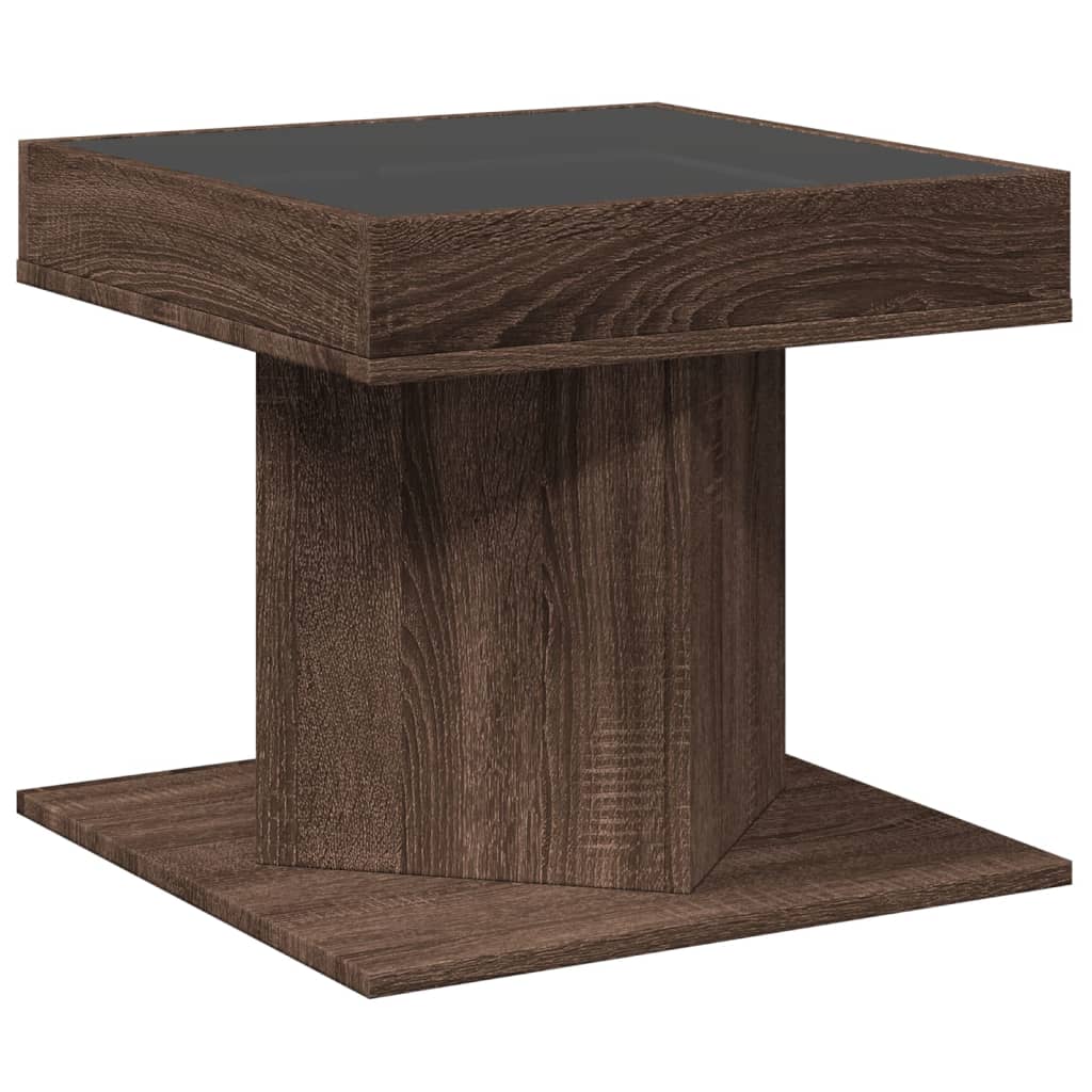 Salontafel met LED 50x50x45 cm bewerkt hout bruin eikenkleurig is nu te koop bij PeponiXL, paradijselijk wonen!
