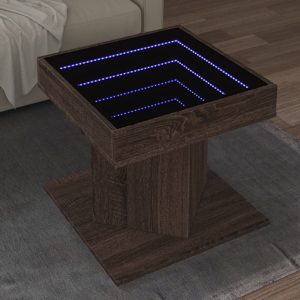 Salontafel met LED 50x50x45 cm bewerkt hout bruin eikenkleurig is nu te koop bij PeponiXL, paradijselijk wonen!