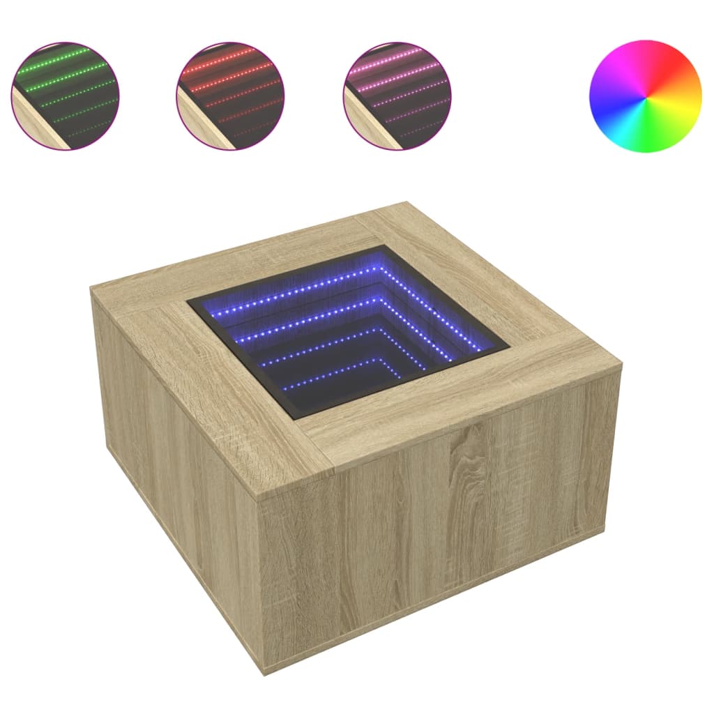 Salontafel met LED 60x60x40 cm bewerkt hout sonoma eikenkleurig is nu te koop bij PeponiXL, paradijselijk wonen!