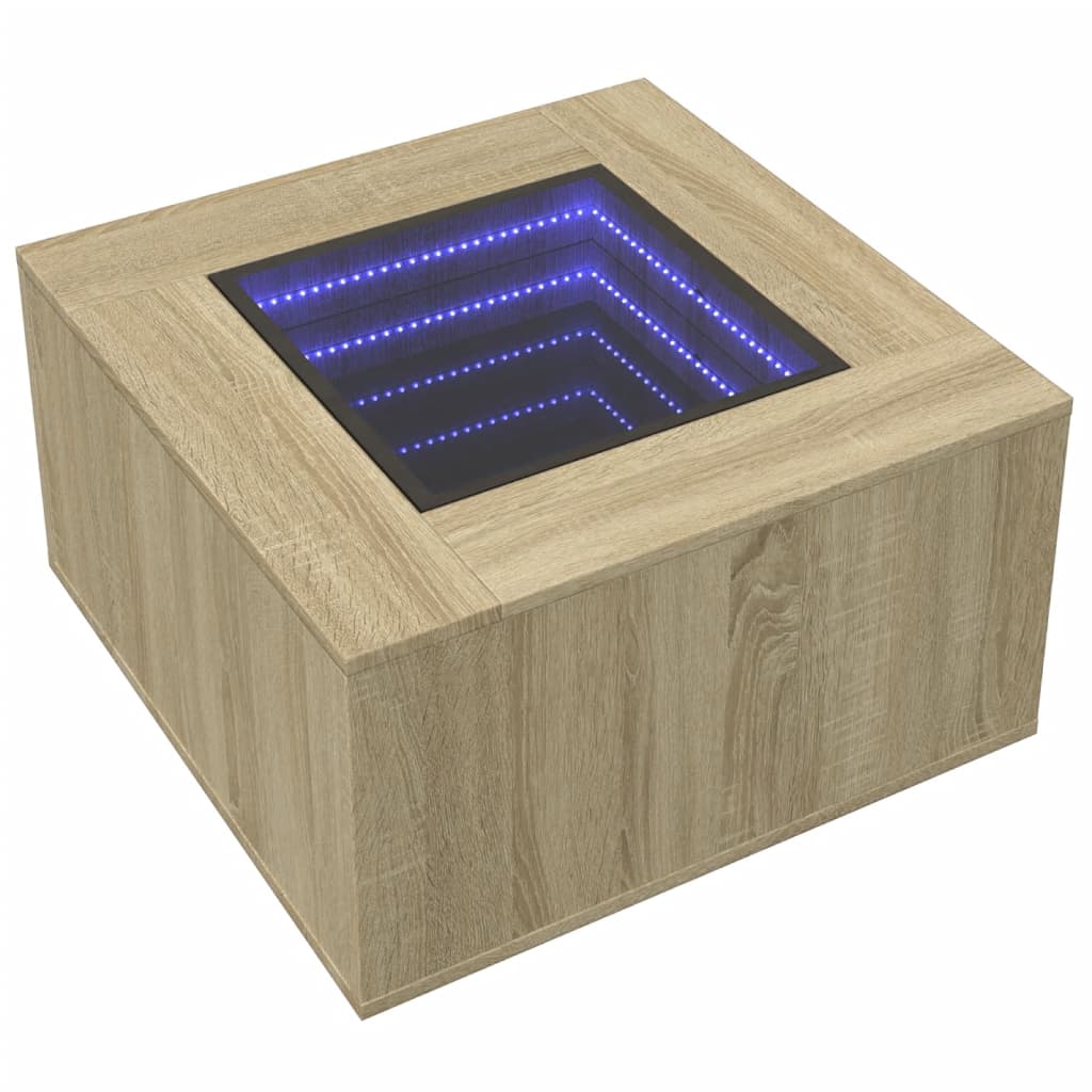 Salontafel met LED 60x60x40 cm bewerkt hout sonoma eikenkleurig is nu te koop bij PeponiXL, paradijselijk wonen!
