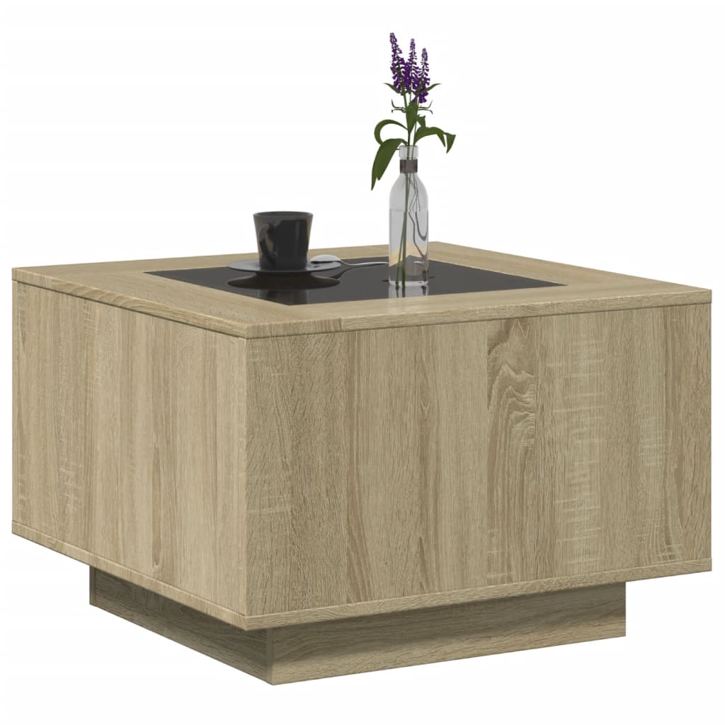 Salontafel met LED 60x60x40 cm bewerkt hout sonoma eikenkleurig is nu te koop bij PeponiXL, paradijselijk wonen!
