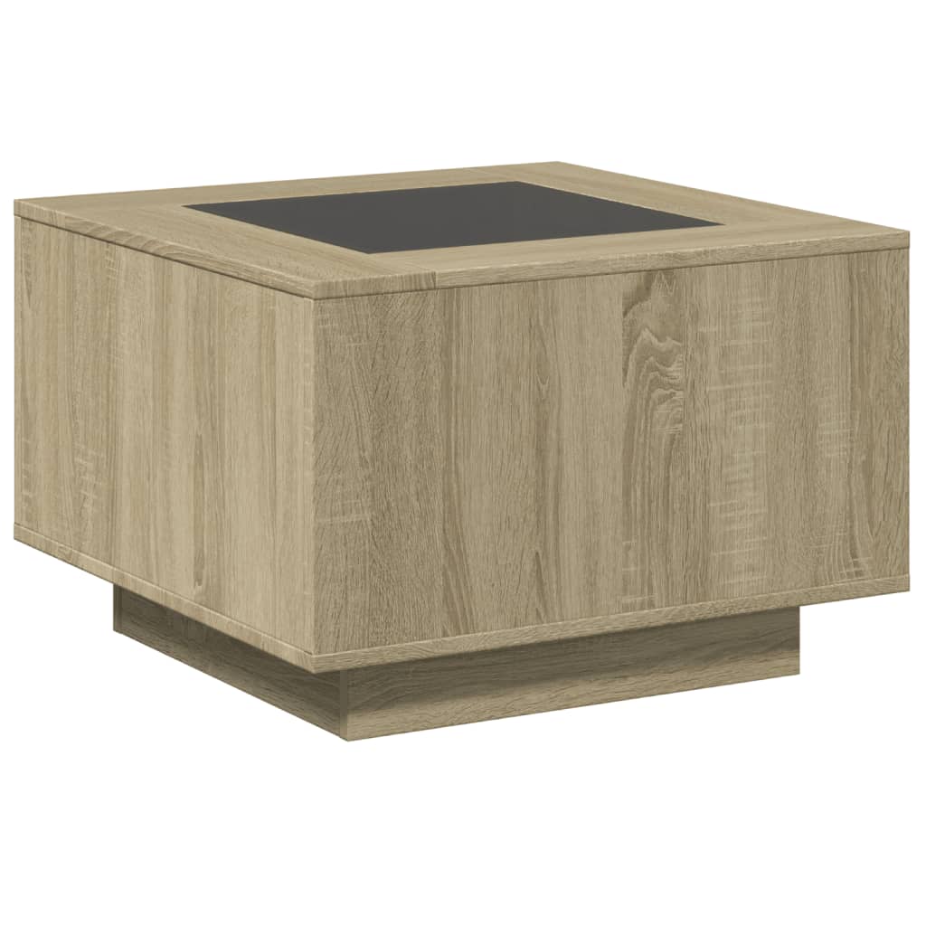Salontafel met LED 60x60x40 cm bewerkt hout sonoma eikenkleurig is nu te koop bij PeponiXL, paradijselijk wonen!