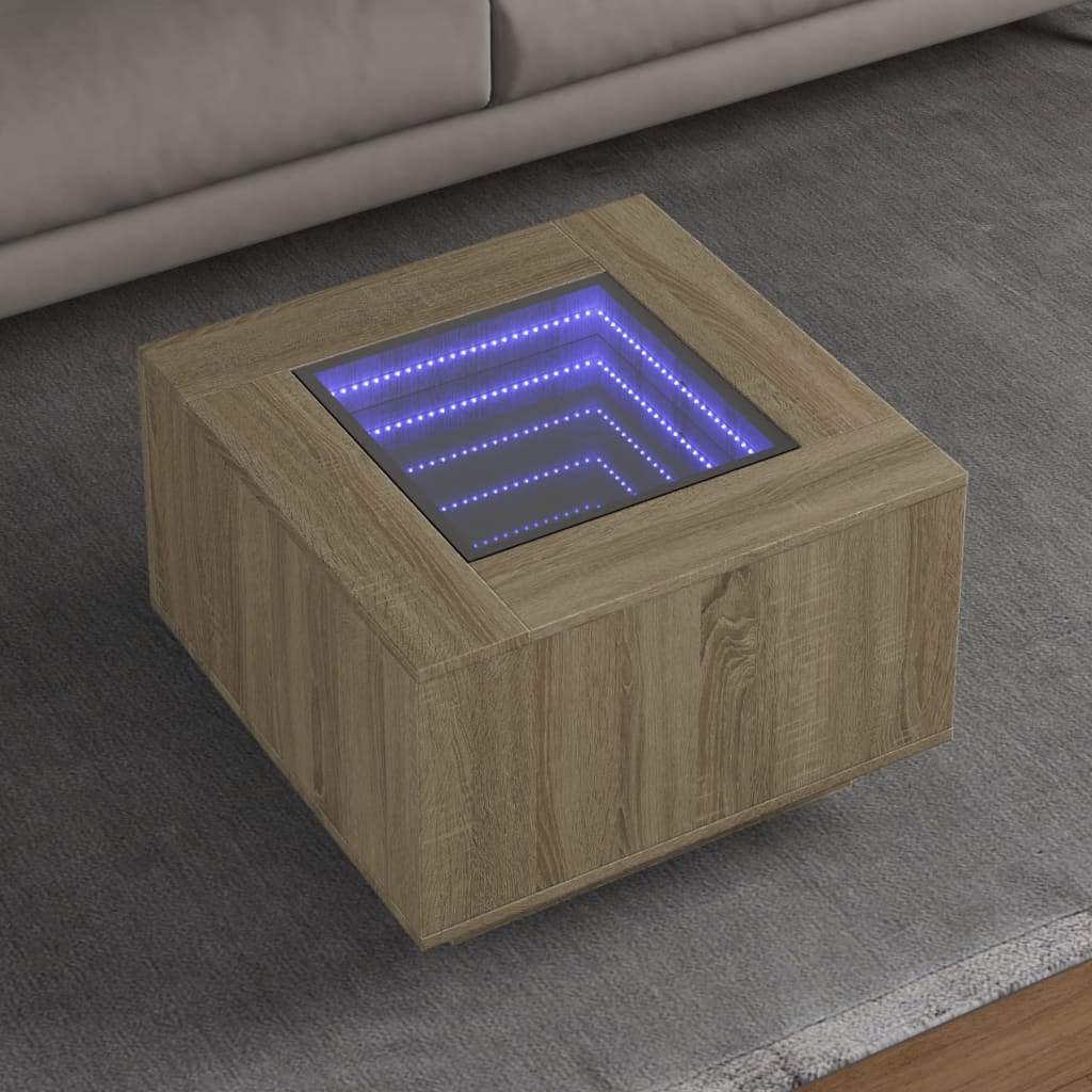 Salontafel met LED 60x60x40 cm bewerkt hout sonoma eikenkleurig is nu te koop bij PeponiXL, paradijselijk wonen!