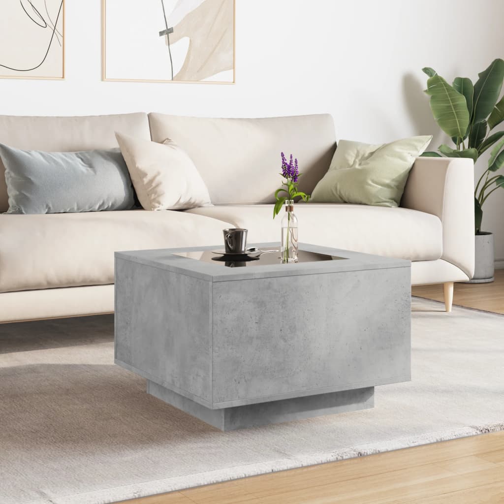 Salontafel met LED 60x60x40 cm bewerkt hout betongrijs is nu te koop bij PeponiXL, paradijselijk wonen!