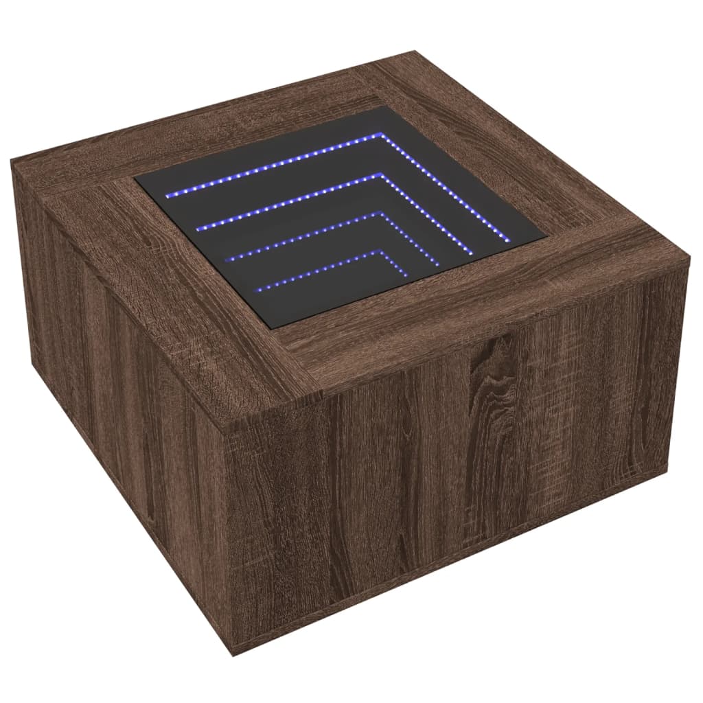 Salontafel met LED 60x60x40 cm bewerkt hout bruin eikenkleurig is nu te koop bij PeponiXL, paradijselijk wonen!
