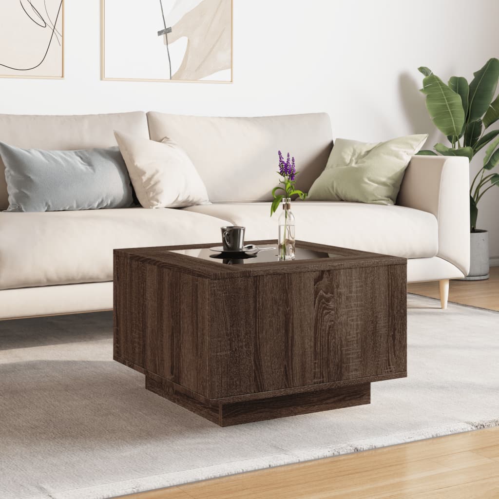 Salontafel met LED 60x60x40 cm bewerkt hout bruin eikenkleurig is nu te koop bij PeponiXL, paradijselijk wonen!