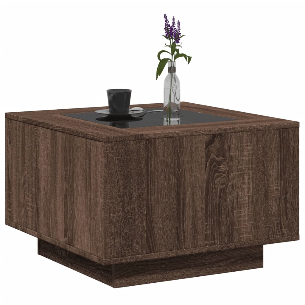 Salontafel met LED 60x60x40 cm bewerkt hout bruin eikenkleurig is nu te koop bij PeponiXL, paradijselijk wonen!