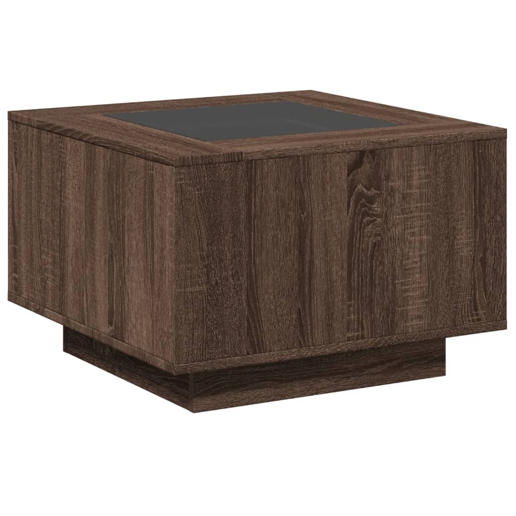 Salontafel met LED 60x60x40 cm bewerkt hout bruin eikenkleurig is nu te koop bij PeponiXL, paradijselijk wonen!