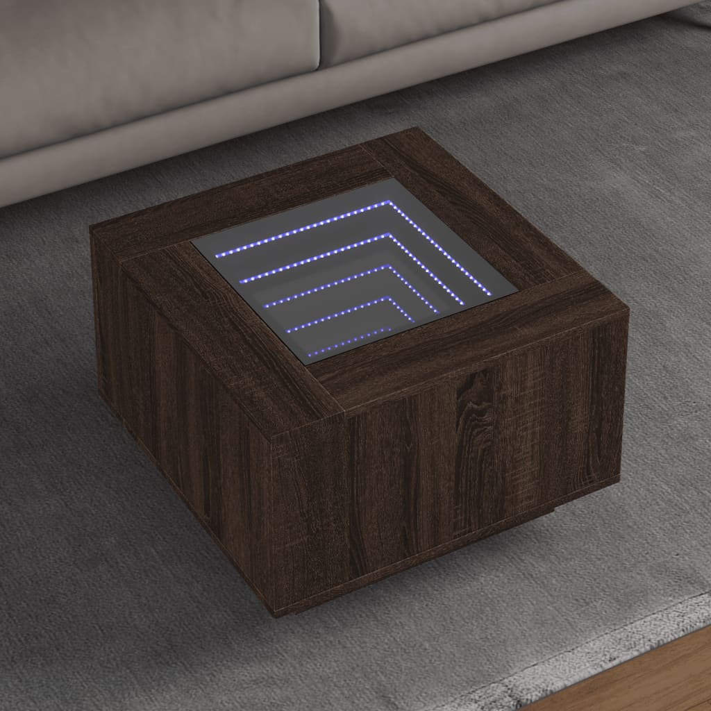 Salontafel met LED 60x60x40 cm bewerkt hout bruin eikenkleurig is nu te koop bij PeponiXL, paradijselijk wonen!