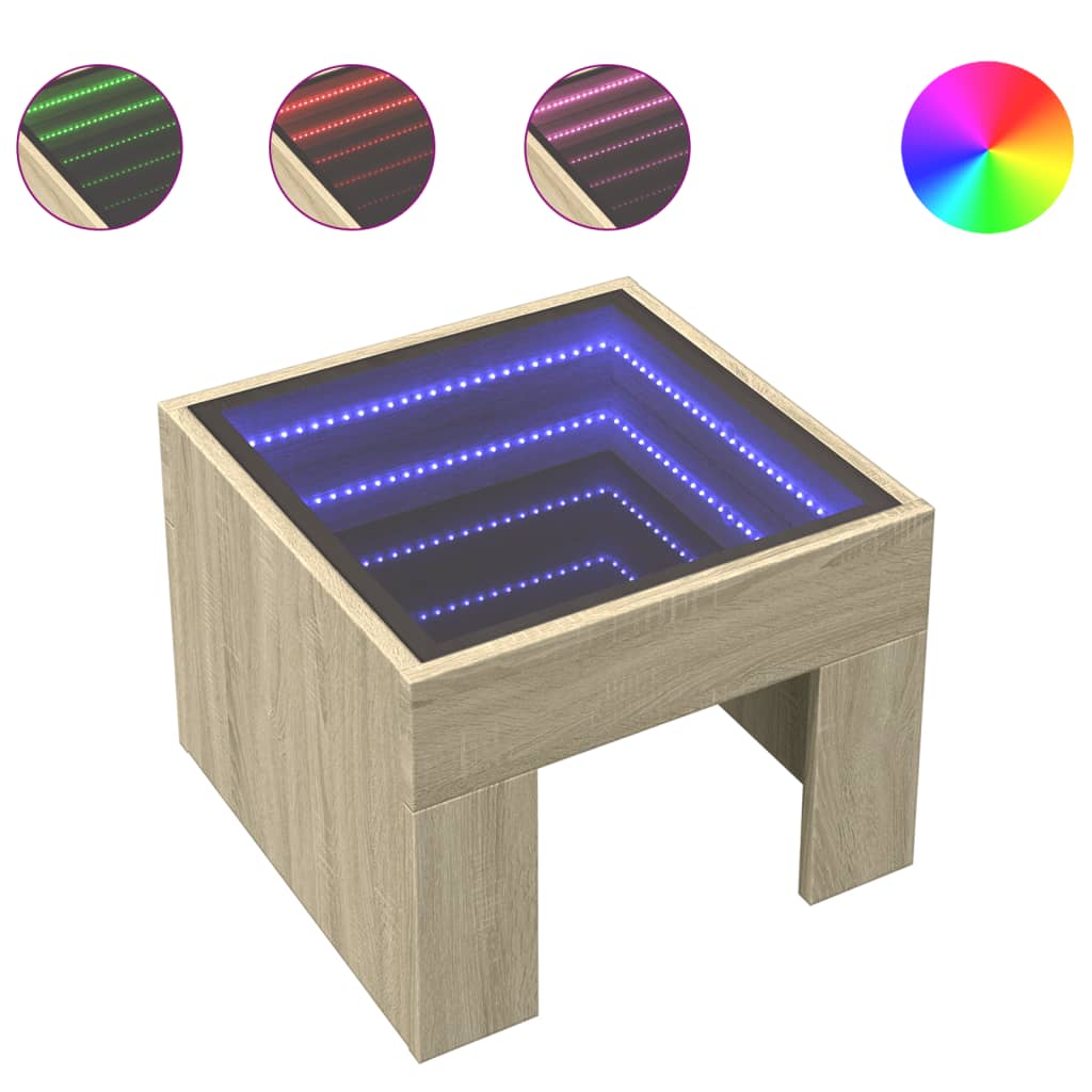Salontafel met Infinity LED 40x40x30 cm sonoma eikenkleurig is nu te koop bij PeponiXL, paradijselijk wonen!