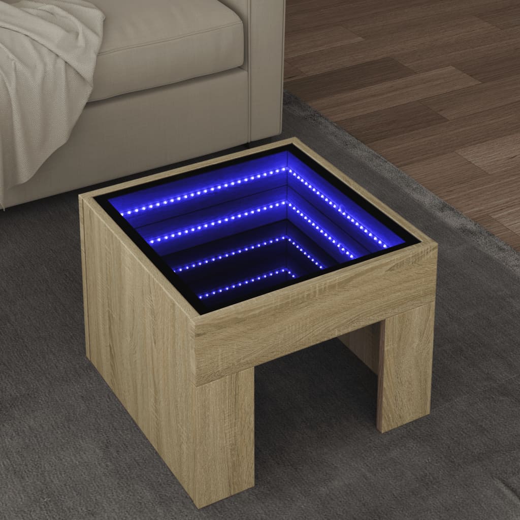 Salontafel met Infinity LED 40x40x30 cm sonoma eikenkleurig is nu te koop bij PeponiXL, paradijselijk wonen!