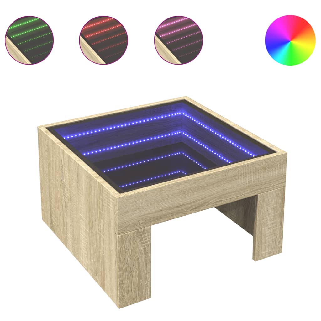 Salontafel met Infinity LED 50x50x30 cm sonoma eikenkleurig is nu te koop bij PeponiXL, paradijselijk wonen!