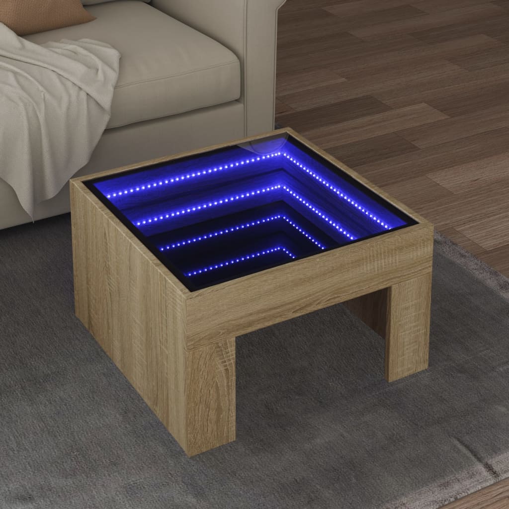 Salontafel met Infinity LED 50x50x30 cm sonoma eikenkleurig is nu te koop bij PeponiXL, paradijselijk wonen!