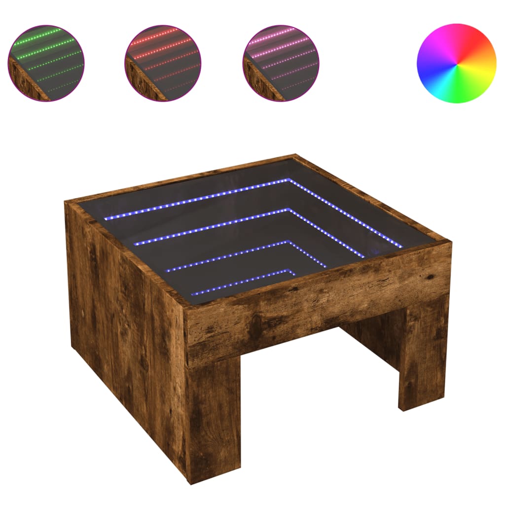 Salontafel met Infinity LED 50x50x30 cm gerookt eikenkleurig is nu te koop bij PeponiXL, paradijselijk wonen!