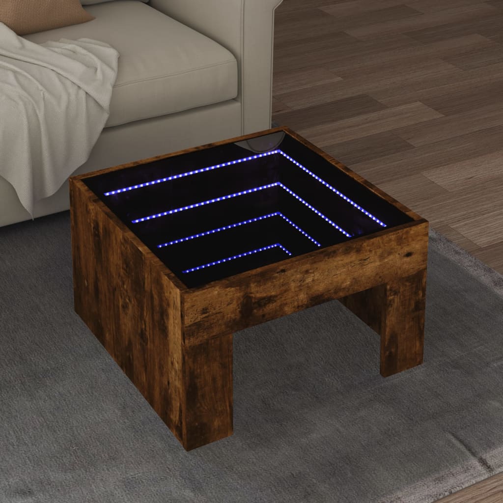 Salontafel met Infinity LED 50x50x30 cm gerookt eikenkleurig is nu te koop bij PeponiXL, paradijselijk wonen!