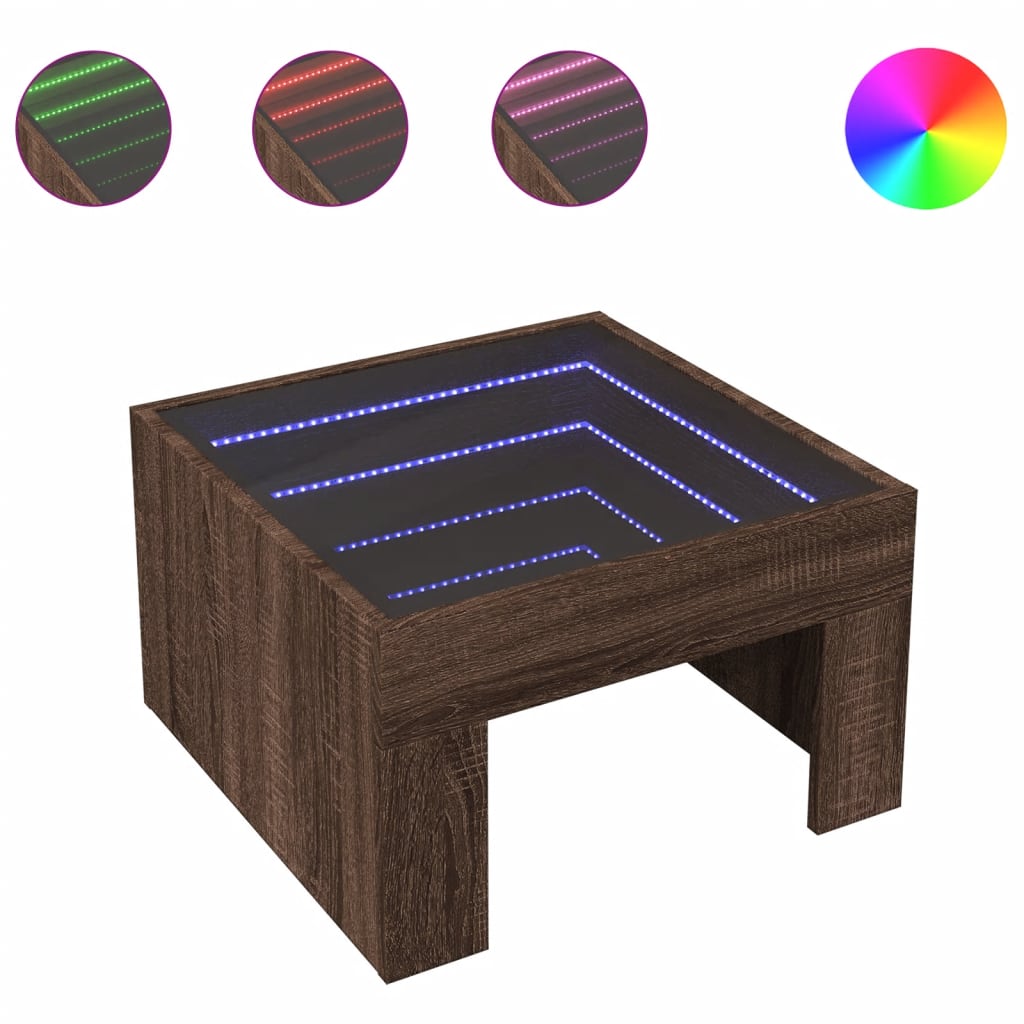 Salontafel met Infinity LED 50x50x30 cm bruin eikenkleurig is nu te koop bij PeponiXL, paradijselijk wonen!
