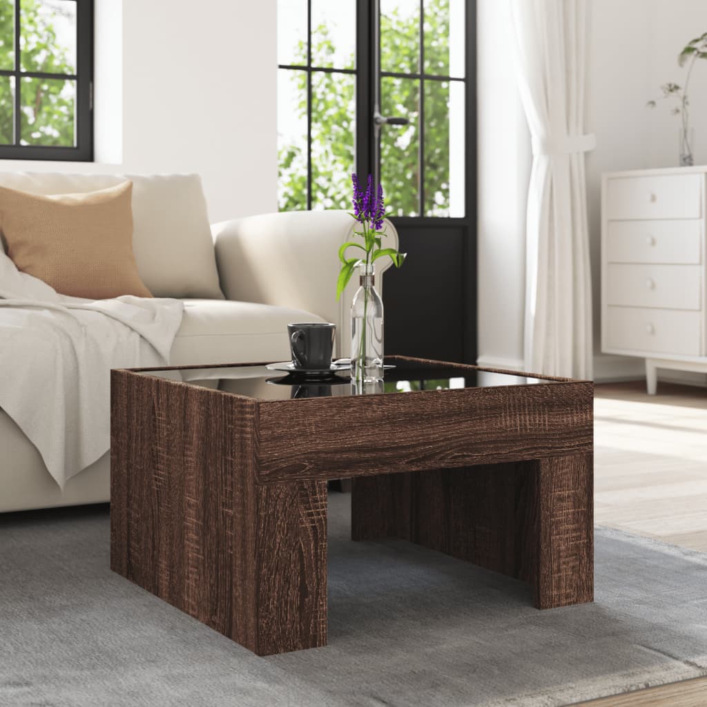Salontafel met Infinity LED 50x50x30 cm bruin eikenkleurig is nu te koop bij PeponiXL, paradijselijk wonen!