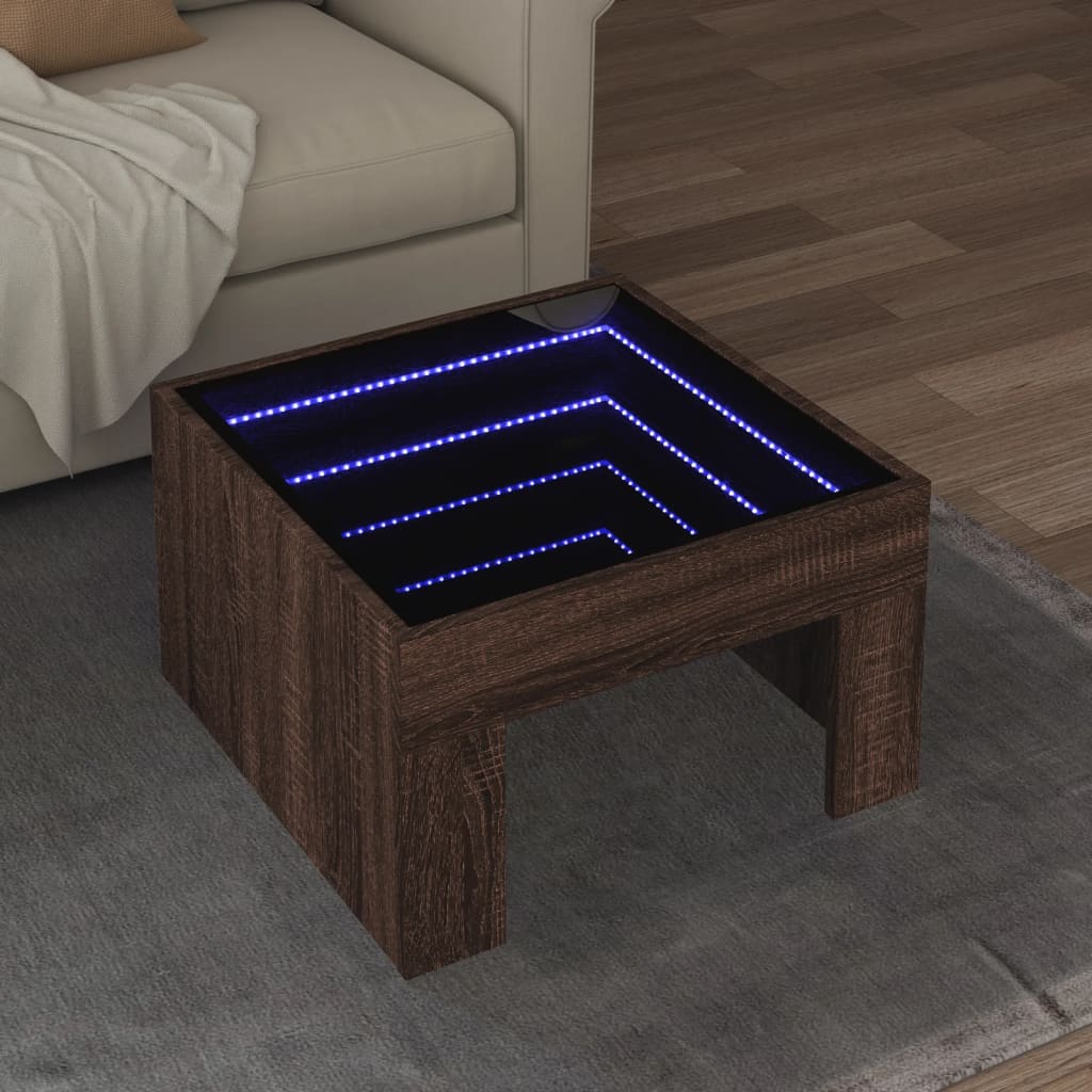 Salontafel met Infinity LED 50x50x30 cm bruin eikenkleurig is nu te koop bij PeponiXL, paradijselijk wonen!