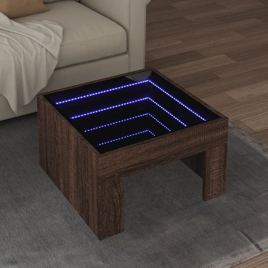 Salontafel met Infinity LED 50x50x30 cm bruin eikenkleurig is nu te koop bij PeponiXL, paradijselijk wonen!