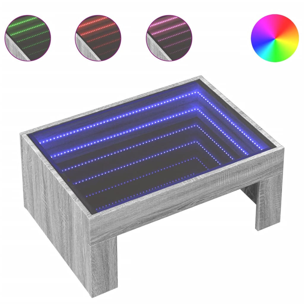 Salontafel met Infinity LED 70x50x30 cm grijs sonoma eikenkleur is nu te koop bij PeponiXL, paradijselijk wonen!
