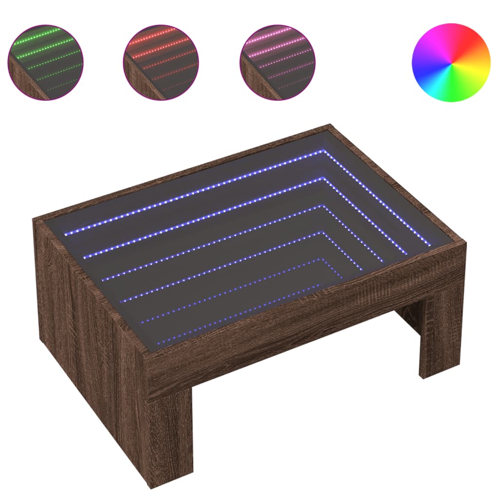 Salontafel met Infinity LED 70x50x30 cm bruin eikenkleurig is nu te koop bij PeponiXL, paradijselijk wonen!