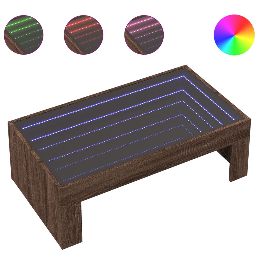 Salontafel met Infinity LED 90x50x30 cm bruin eikenkleurig is nu te koop bij PeponiXL, paradijselijk wonen!