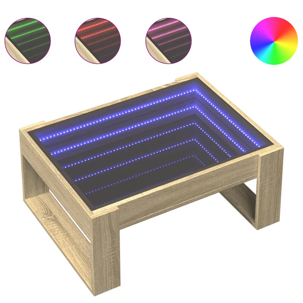 Salontafel met Infinity LED 70x53x30 cm sonoma eikenkleurig is nu te koop bij PeponiXL, paradijselijk wonen!