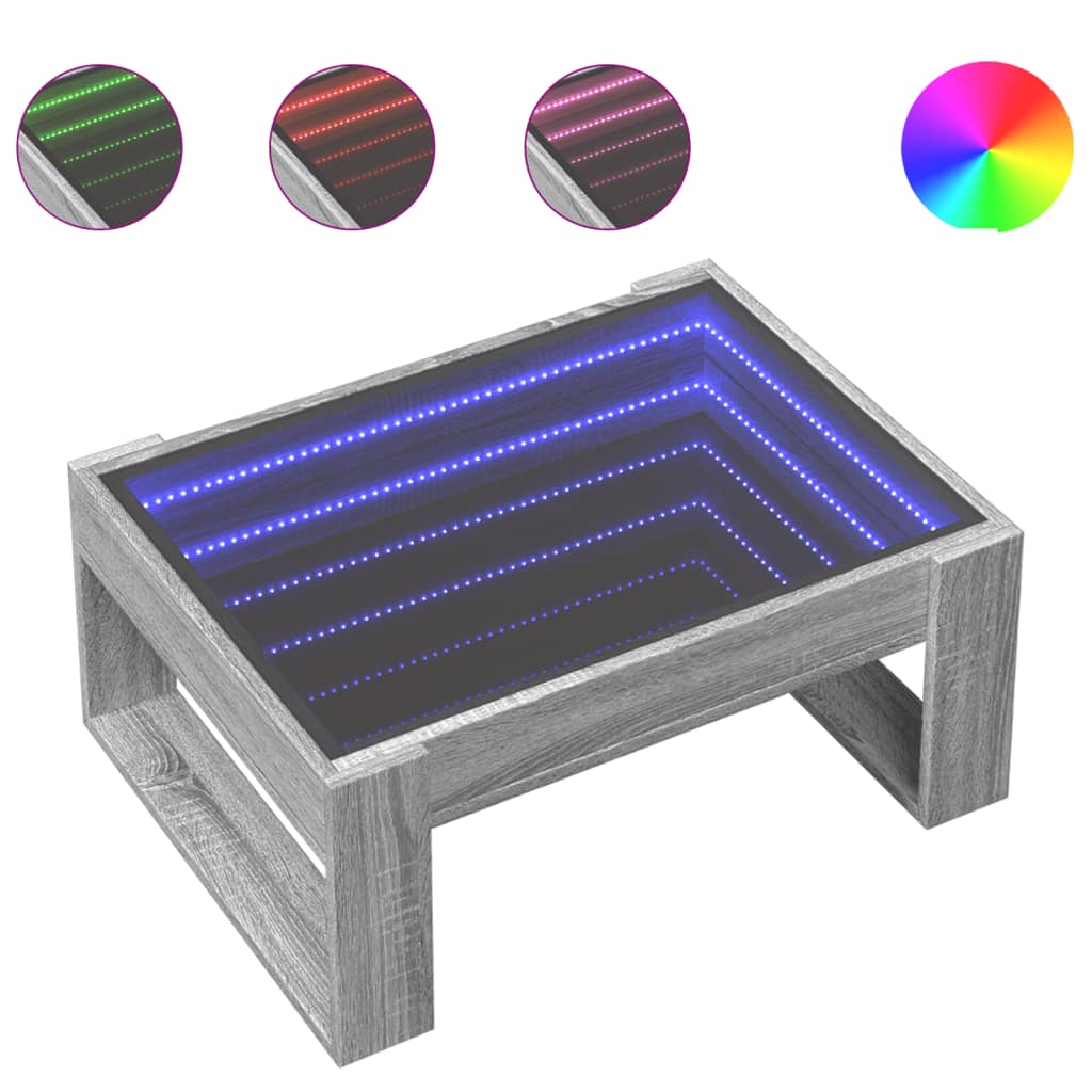 Salontafel met Infinity LED 70x53x30 cm grijs sonoma eikenkleur is nu te koop bij PeponiXL, paradijselijk wonen!
