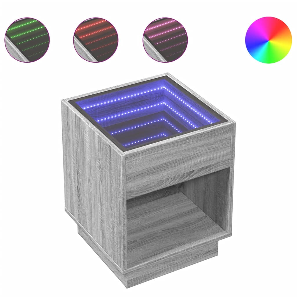 Salontafel met Infinity LED 40x40x50 cm grijs sonoma eikenkleur is nu te koop bij PeponiXL, paradijselijk wonen!