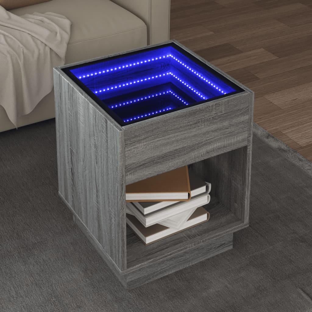 Salontafel met Infinity LED 40x40x50 cm grijs sonoma eikenkleur is nu te koop bij PeponiXL, paradijselijk wonen!