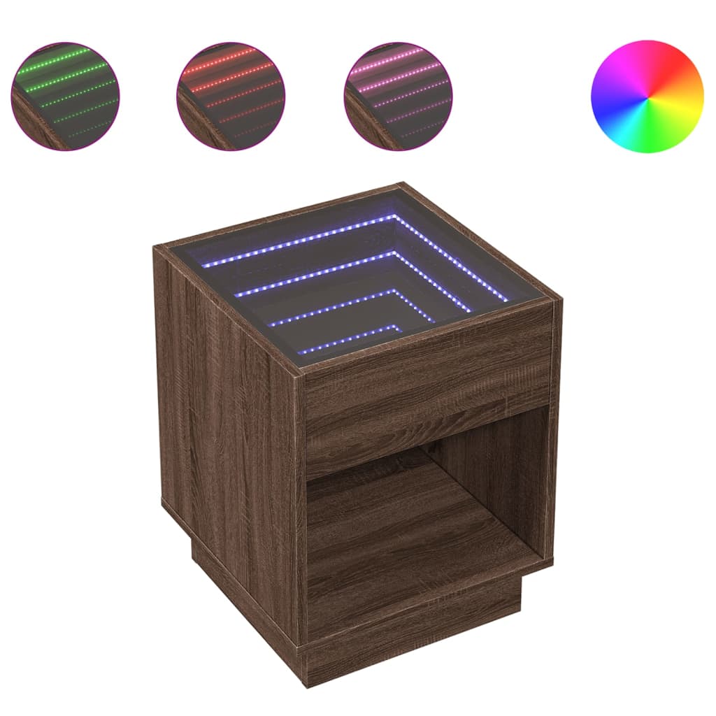 Salontafel met Infinity LED 40x40x50 cm bruin eikenkleurig is nu te koop bij PeponiXL, paradijselijk wonen!